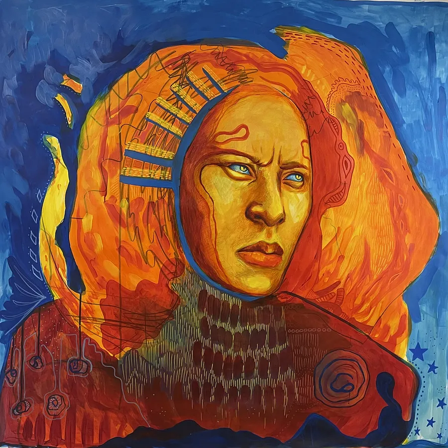 Image of Freedom at Your Fingertips by StellaRubi , size: 1126x190cms, made of acrylic, oil pastel, Painting medium, from Adelaide , part of the Fire Goddess series